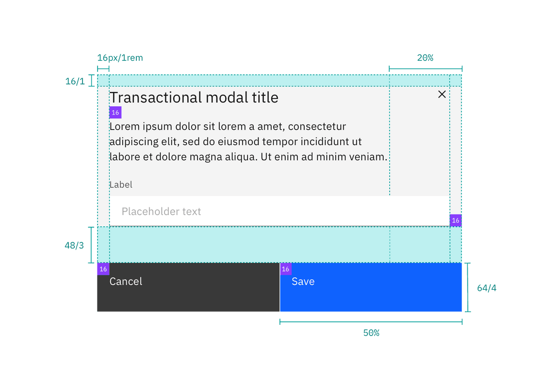 Structure and spacing measurements for a transactional modal